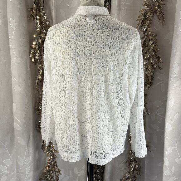 Tudor Court Women’s PM White Sheer Lace Blazer Jacket Coquette Cotfage Coastal - Picture 5 of 10